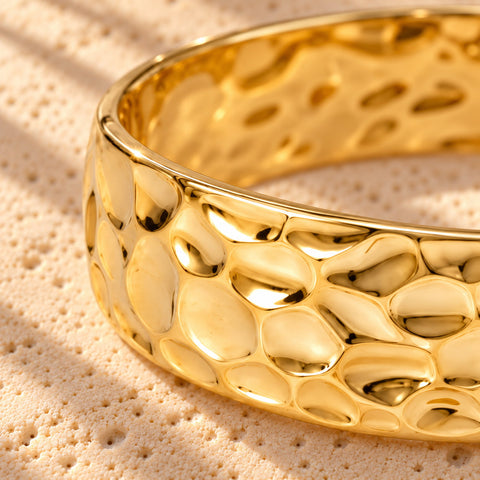 Hammered Gold Hinged Bangle