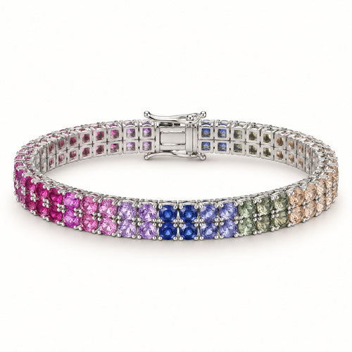 Color Theory rainbow double-row tennis bracelet with box clasp