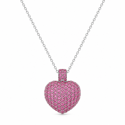 Be Still My Heart pink rhinestone pendant in sterling silver
