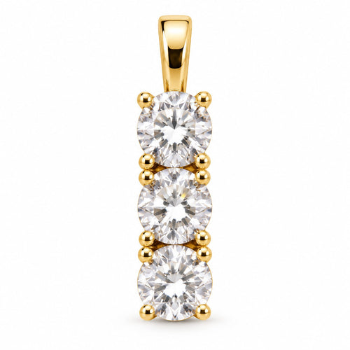 Close-up of the Triple Threat three-stone gold pendant
