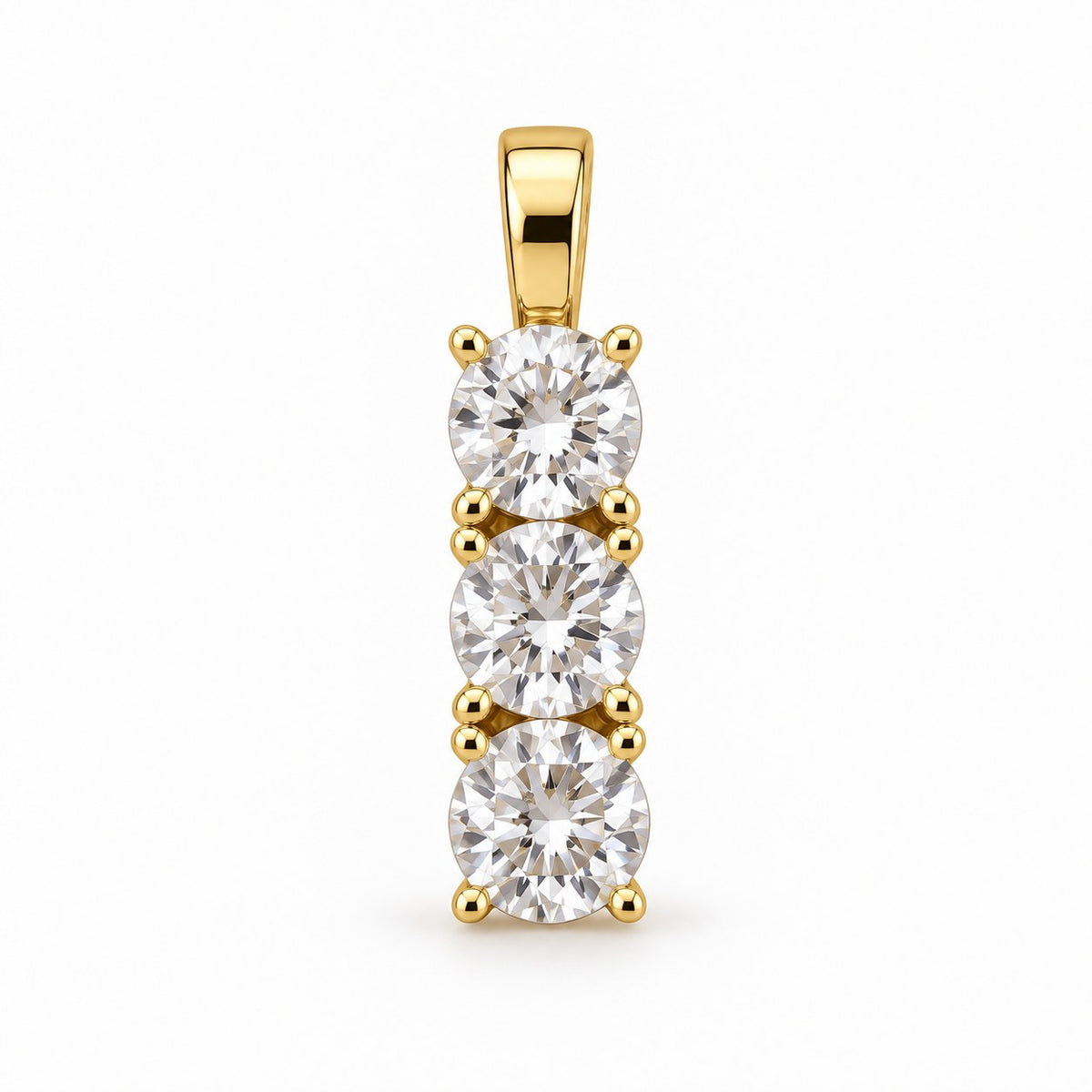 Triple Threat three-stone gold pendant with round brilliant-cut stones