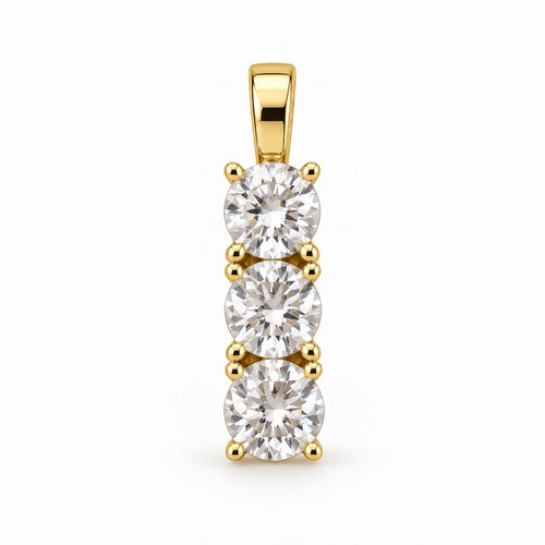 Triple Threat three-stone gold pendant with round brilliant-cut stones