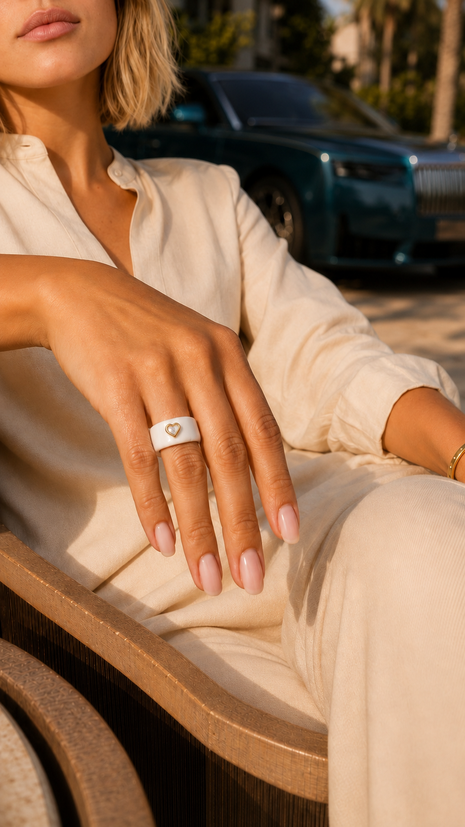 Collect the Shades white heart ring styled in a Rolls-Royce