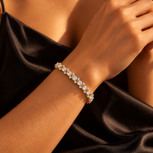 Game, Set, Match round brilliant bracelet worn on wrist at true-to-life scale