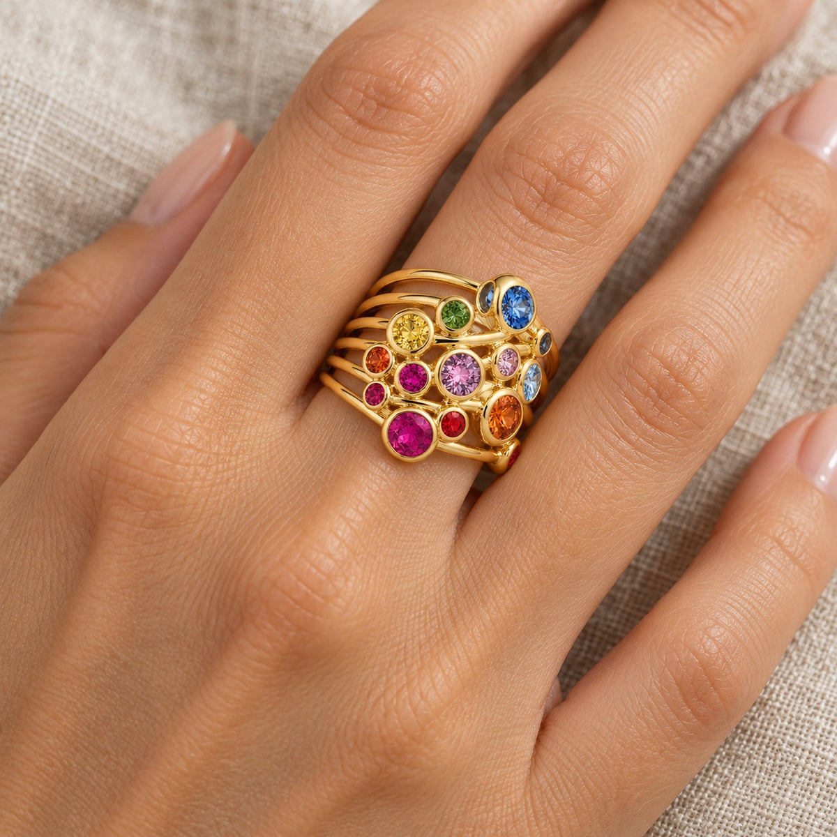 Life of the Party ring worn on the hand