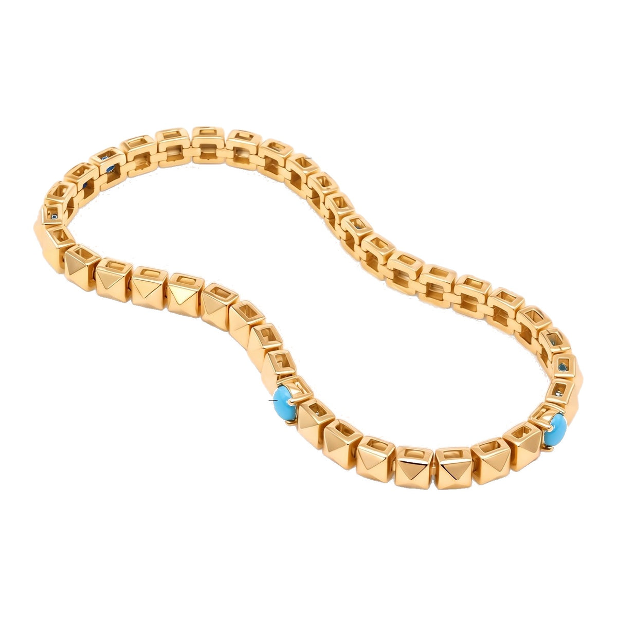 Linked In gold pyramid-stud bracelet with turquoise accents | Boss Up Jewelry