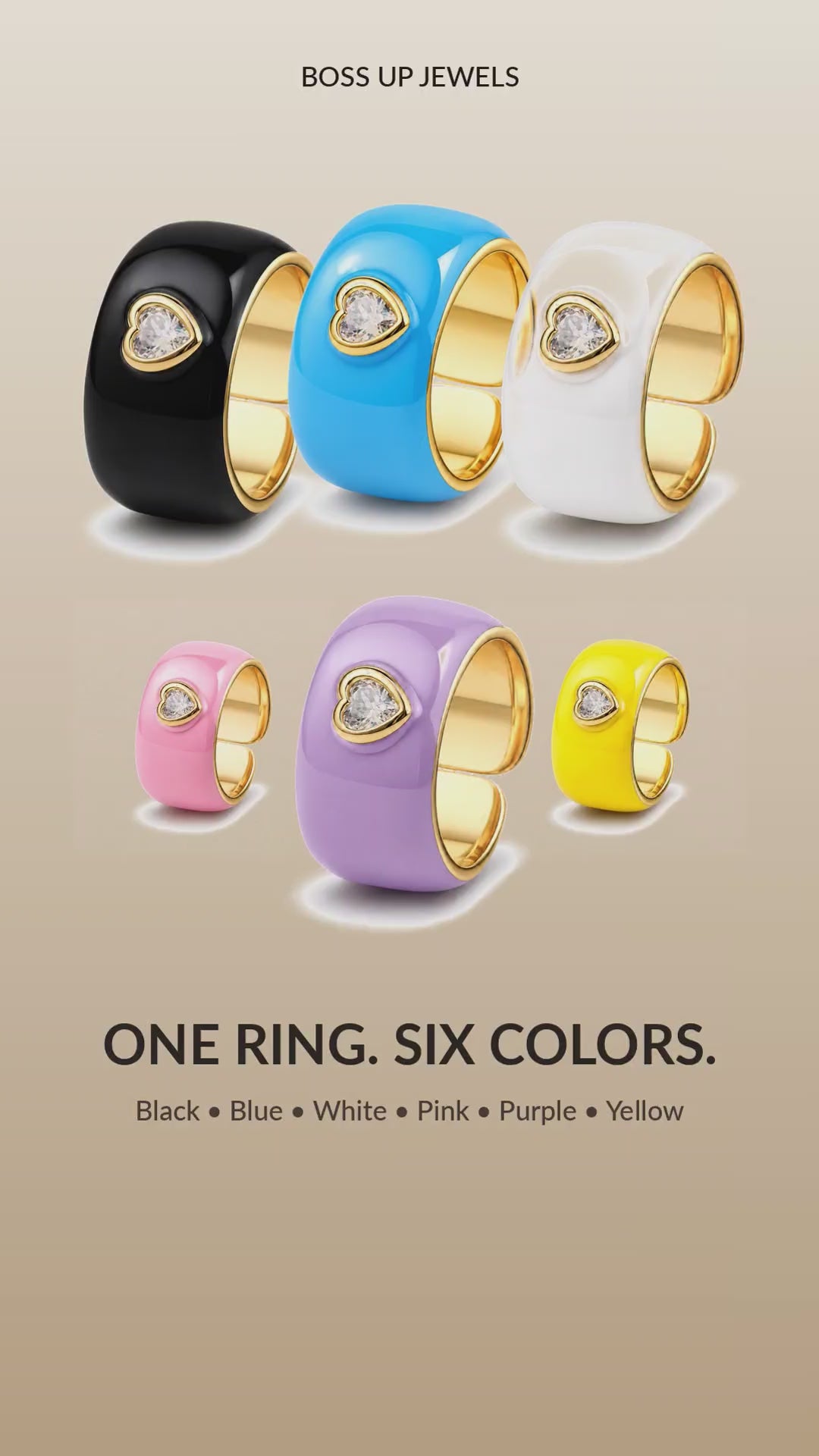 Collect the Shades heart rings shown in motion