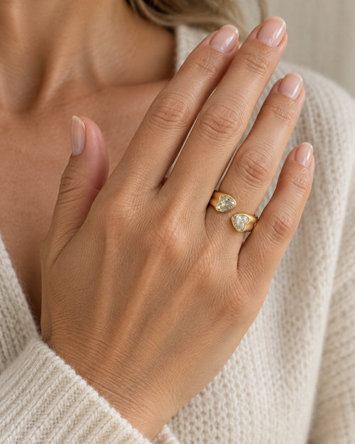 Twin Heart ring worn on the ring finger
